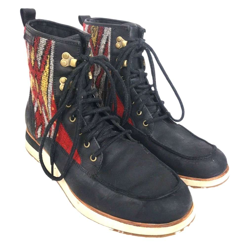 Merrell Roam Mid Boots 9 Womens Black Aztec Wool Knit Moc Toe Winter Ankle J0019